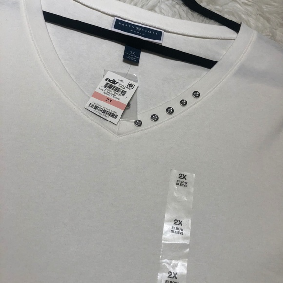 NWT Karen Scott 2X  Cotton V-neck elbow sleeves - Picture 3 of 6